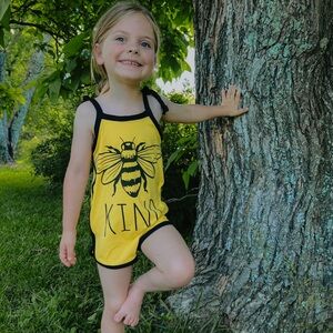 Handmade One of a Kind Yellow Bee Kind Upcycle Romper - Size 5t
